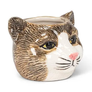 small tabby cat planter