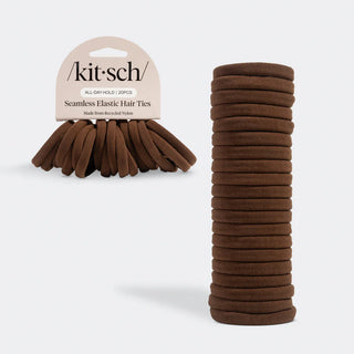 recycled fabric seamless hair elastics, 20 pcs - chocolate