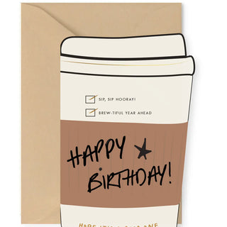 birthday coffee cup die-cut greeting card