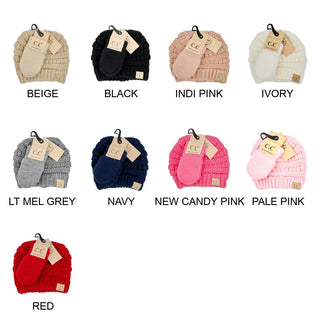 baby solid knit beanie and mittens set - assorted