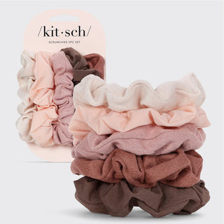 assorted textured scrunchies, 5 pc set - terracotta