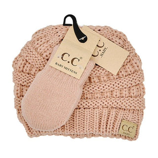 baby solid knit beanie and mittens set - assorted
