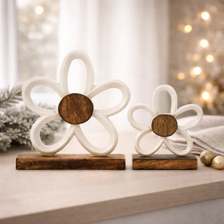 white metal daisies on stands- assorted