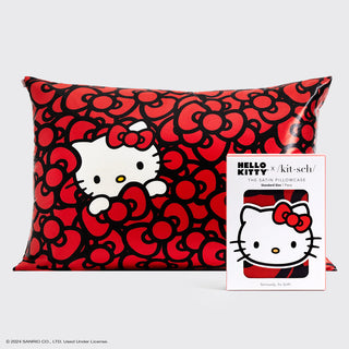 hello kitty satin pillowcase in kitty bathes in a sea of bows
