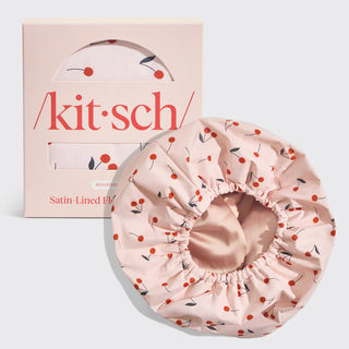 cherry print satin shower cap