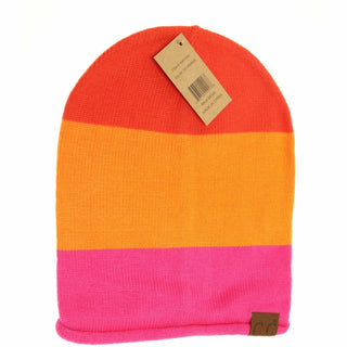 color block rolled cuff slouchy beanie - assorted