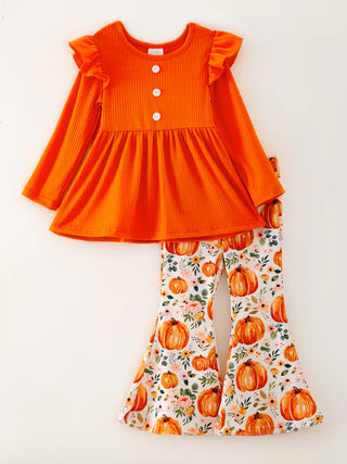 girls fall pumpkin print set
