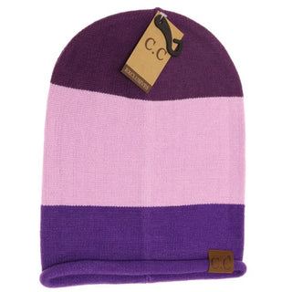 color block rolled cuff slouchy beanie - assorted