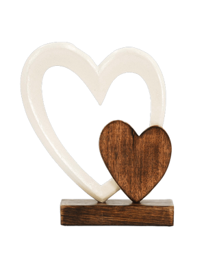 wood & white metal heart duo stand