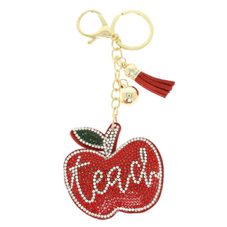'teach' red apple jeweled keychain