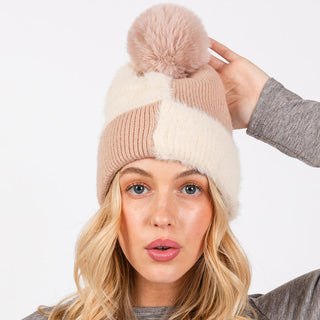 two tone faux fur & knit beanie - assorted