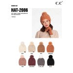 chunky braided cable knit fur pom beanie - assorted