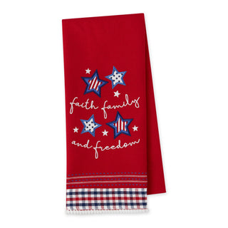faith, family, freedom, embellished dishtowel