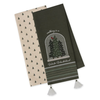winter snow globe dishtowel, set of 2