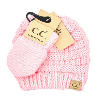 baby solid knit beanie and mittens set - assorted