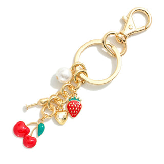 link key chain - cherries, strawberries, & pearl charms