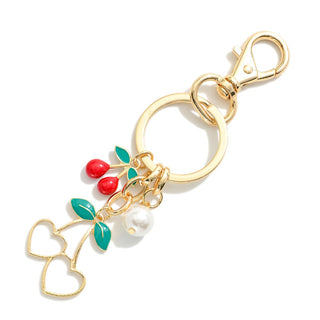 link key chain - cherries & pearl charms