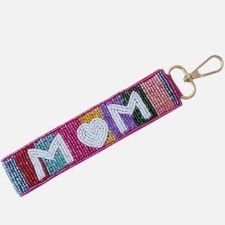striped beaded “mom” keyring