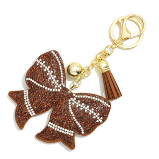 puffer sports ball keyring with rhinestone bow