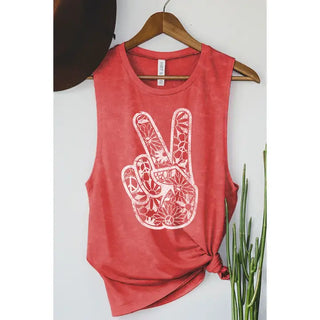 peace and love sign graphic tank top