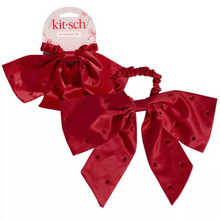 holiday satin & rhinestone bow scrunchie