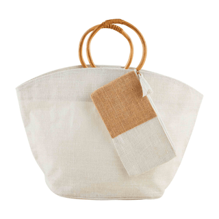 neutral jute tote and case set- cream