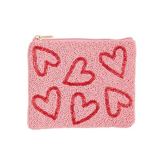 pink hearts beaded pouch
