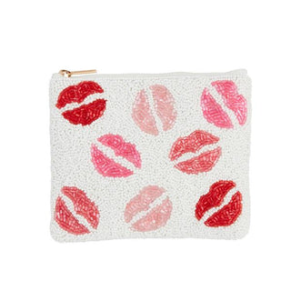 pink lips beaded pouch