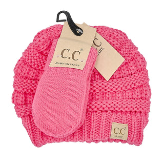 baby solid knit beanie and mittens set - assorted