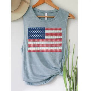 checked american flag graphic tank top