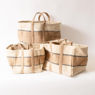 jute tote bag - tan & white striped (assorted)