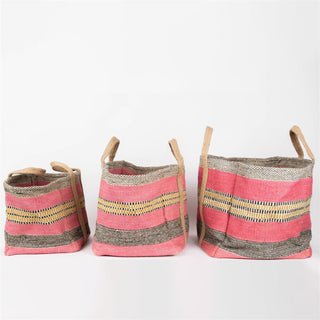 jute bag tote - pink, gray striped (assorted)