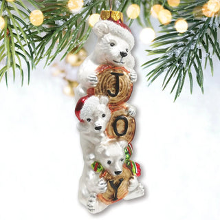 joyful polar bear trio stacked glass ornament