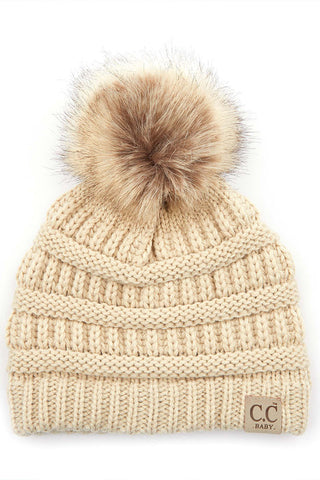 baby fur pom beanie - assorted colors