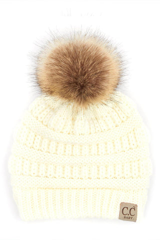 baby fur pom beanie - assorted colors