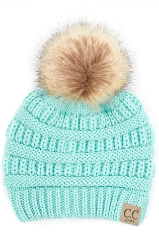 baby fur pom beanie - assorted colors
