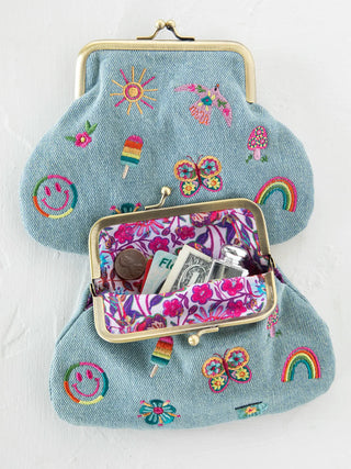 embroidered kisslock coin purse