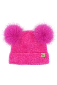 baby plush terry chenille pom pom beanie - hot pink