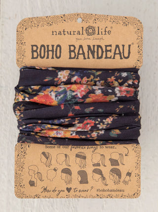full boho bandeu headband- black red bouquets
