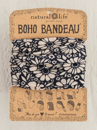 full boho bandeau headband - black white daisies