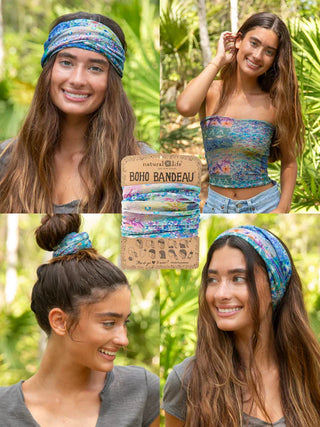 full boho bandeau headband - blue watercolor patchwork