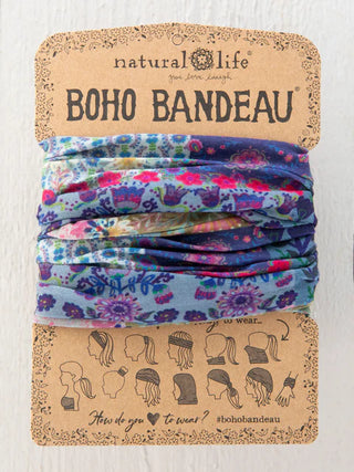 full boho bandeau headband - blue patchwork