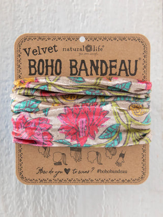 velvet boho bandeau headband - multicolored lush zinnias