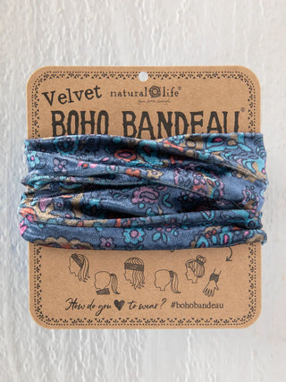 velvet boho bandeau heandband - retro paisley navy