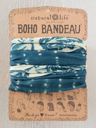 full boho bandeau headband - indigo shibori stripe