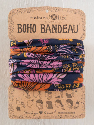 full boho bandeau headband - whimsical daisies navy