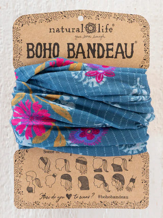 full boho bandeau headband - blue block stomp garden