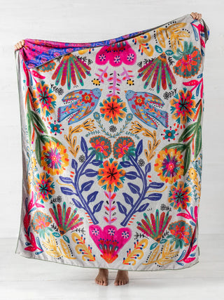 reversible cozy blanket - taupe birds