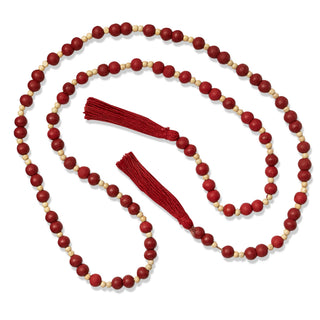 natural wood bead & jute tassel ends garland - red