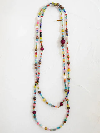 boho glass & pearl beaded necklace - multicolor